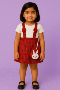 Sunny Bloom Suspender Frock Set with Bunny Bag