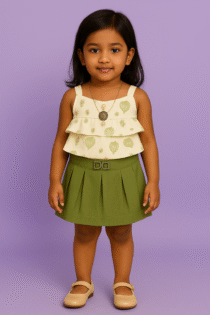 Little Blossom Green Skirt & Ruffle Top Set