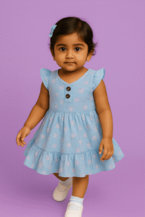 Golden Blush Cotton Frock Puff Sleeve Edition