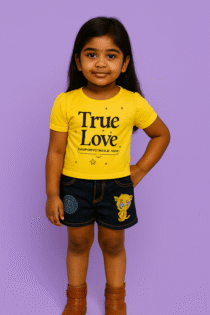 Stylish True Love Top & Denim Shorts Set for Girls