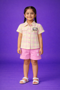 Premium Girls Pastel Checkered Shirt & Hot Pant