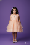 Delicate Peach Sequined Tulle Party Frock for Girls