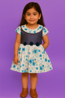 Blue Floral Sequin Party Wear Frock for Girls