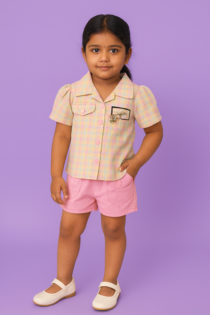 Premium Girls Pastel Checkered Shirt & Hot Pant