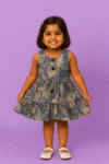 Elegant Floral Layered Denim-Style Party Frock for Girls