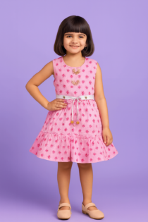 Light Pink Polka Dot Cotton Frock for Girls