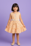 Light Orange Polka Dot Cotton Party Frock for Girls