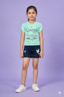 Stylish True Love Top & Denim Shorts Set for Girls