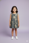Elegant Floral Layered Denim-Style Cotton Frock for Girls