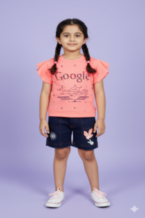 Stylish True Love Top & Denim Shorts Set for Girls Hot Pant- Orange